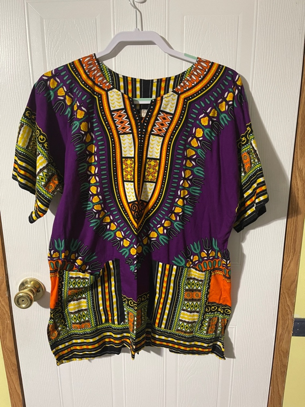 Purple Dashiki Print Short-Sleeve Women's Top